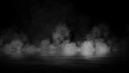 Abstract smoke steam moves on black background texture . The concept of aromatherapy. Reflections on water. Stock illustration.