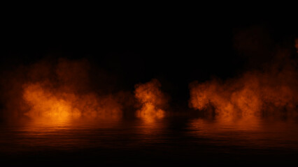 Abstract smoke steam moves on black background texture . The concept of aromatherapy. Reflections on water. Stock illustration.