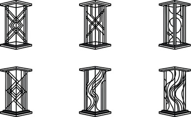 Modern geometric and organic display stands vector collection featuring diverse architectural support elements for events