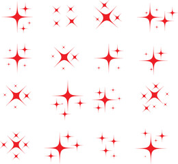  collection of red sparkle or star vector icons. minimalist, 