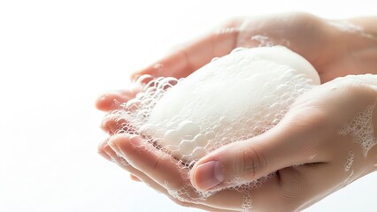 Fototapeta premium Hands holding soap with foam