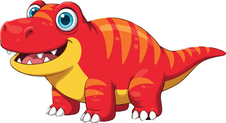 Cute Cartoon Red and Orange Striped Dinosaur with Big Blue Eyes and Sharp Teeth t-rex tyrannosaurus