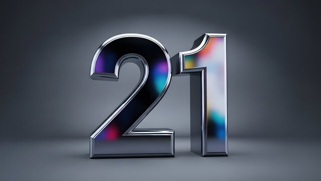 A vibrant and glossy number twenty one rendered in a modern colorful 3d design for creative projects
