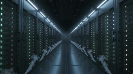 Server room corridor with data cooling systems. Modern data center server racks and digital information processing concept. - Powered by Adobe