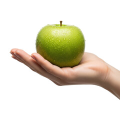 Fresh Green Apple Held in Hand with Water Droplets