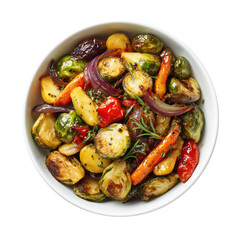 Healthy roasted vegetables in bowl on transparent background