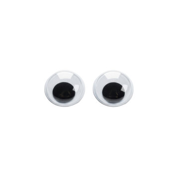 matched pair of classic plastic crafting googly eyes, macro close-up shot on a transparent background with copy space, whimsical personality concept