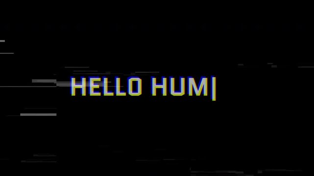 4k stock | Glitch hello human digital distortion cyber error message technology abstract.