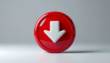 Red glossy download button with a white arrow pointing downwards, symbolizing digital content acquisition.