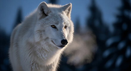 Obraz premium White Arctic Wolf Close Up Intense Gaze With Snow JPG