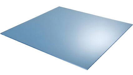 A rectangular sheet of blue-tinted material, possibly glass or plastic, lying flat on a white background, reflecting light.