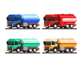 Fuel Tank Truck Collection Set Cartoon Illustration Vector