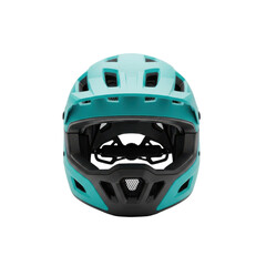 Fototapeta premium Teal Mountain Bike Full Face Helmet Isolated Black Background
