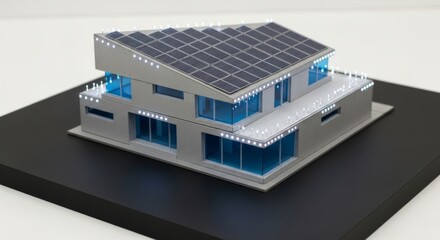 Architectural of modern house with solar panels and led lights