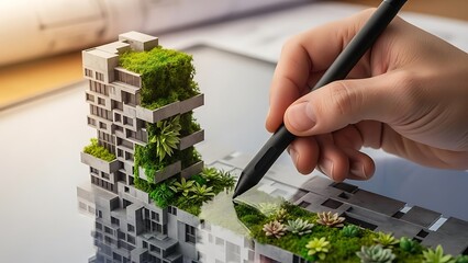 Architect designs sustainable building model with green living walls