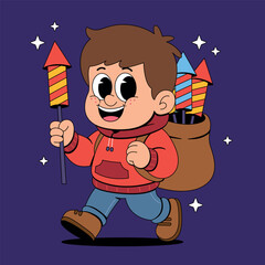 Cheerful Kid Ready for Fireworks Fun