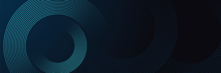 Dark blue abstract background with glowing circle lines. Geometric stripe line art design. Modern shiny blue diagonal rounded lines pattern. eps10, web