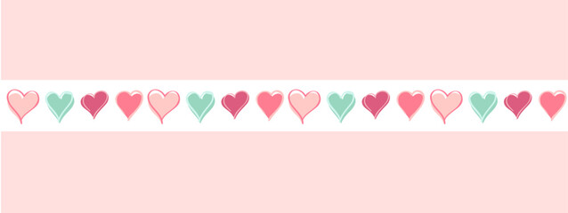 Charming horizontal heart border illustration. A long decorative strip with sweet, playful hearts perfect for banners, Valentine designs, greeting cards, and romantic layouts.
