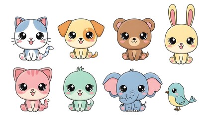 Fototapeta premium Kawaii Animal Vector Collection