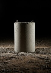 Naklejka premium Exposed reinforced concrete footing sunk deep into the ground, symbolizing strength, durable construction groundwork, and reliable stability ,core ,starting ,concrete
