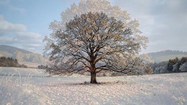 Epic Time-Lapse of a Mighty Oak Tree Changing Through the Four Seasons with Beautiful Scenery