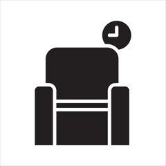 Waiting area, linear style icon. Chair with a clock, indicating a waiting area. Editable stroke width.