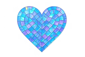 Heart mosaic stained glass pattern on transparent background
