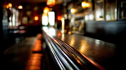 hangout. A classic wooden bar counter with a polished surface in warm ambient lighting. real-estate listings, architecture portfolios, designed for real-estate listing and luxury residence showcases.