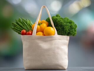 Reusable tote fresh vegetable yellow tomato cherry tomato leafy green kale lettuce farmers market organic produce eco friendly grocery bag zero waste sustainable cloth bag canvas tote shopping