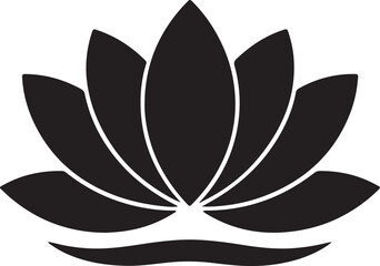 Minimalist black lotus flower icon with water ripple design