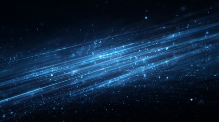 Abstract Fiber Optic Light Streams with Glowing Blue and White Streaks and Particles on Dark Background