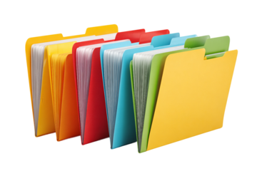 Stack of file folders isolated on transparent background