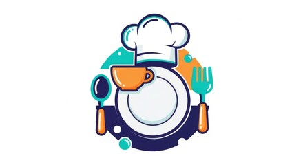 Fototapeta premium Chef hat, plate, and utensils food illustration