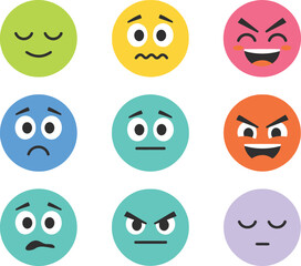 Colorful collection of diverse cartoon style emotion face icons