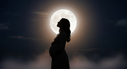 Silhouette of a pregnant woman under the moonlight