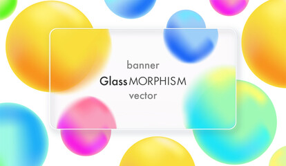 Glassmorphism design banner with soft frosted glass effect and vibrant gradients for presentation, greeting card, web, UI, creative digital, social media post, flyer, app design