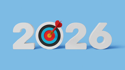 Action plan for 2026. New Year Goals. Business and Financial Plan, Goal, Target, Resolution, Strategy, Action, Plan, Mission, Motivation. 2026 with Target Icon. 3D Illustration