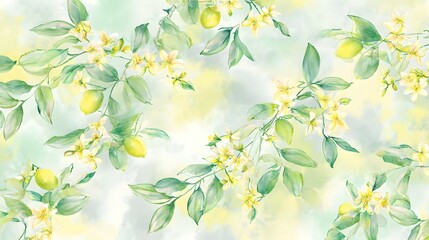 Serene lemon branch watercolor pattern perfect for gentle background design inspiration