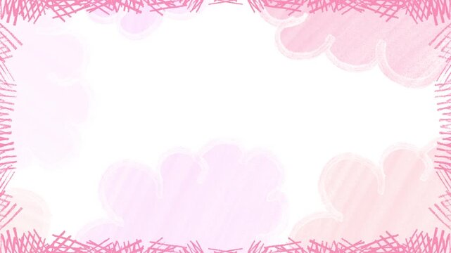 pink background with clouds and border. pastel dreamy wallpaper video