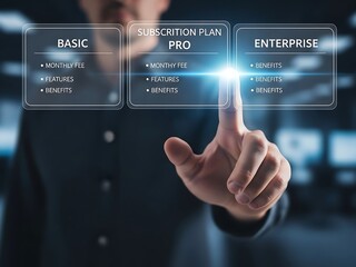 Businessman choosing Enterprise subscription plan on a virtual screen