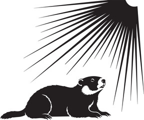 Black and white illustration of a badger basking in the sun