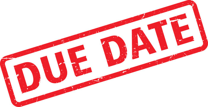 Red Distressed Due Date Rubber Stamp on White Background, Deadline Notification or Important Reminder