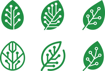 Digital leaf icons with circuit board patterns and green technology concepts vector illustration