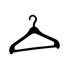 Black clothes hanger silhouette icon on a clean white background