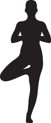 Female silhouette in balancing yoga tree pose for wellness concept