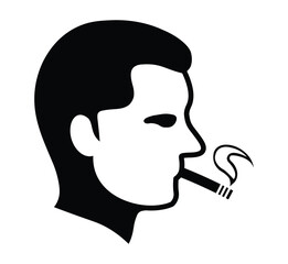 Profile silhouette of a man smoking a cigarette with smoke illustration