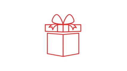 A simple red neon outline of a gift box with a bow on a black background