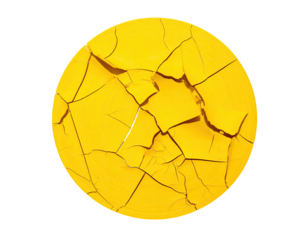 Cracked yellow sphere with geometric textures