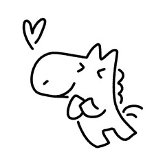 笑顔で喜ぶかわいい馬キャラクターとハートのラインアート　好き・幸せ・嬉しい