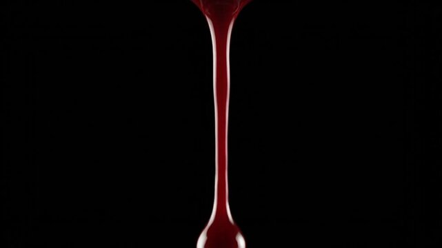 Dark red liquid drips from above against a black background, representing blood, paint, or syrup